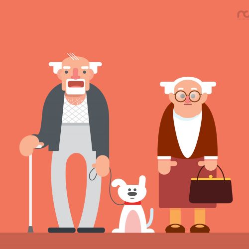 Graphic of old people with dog
