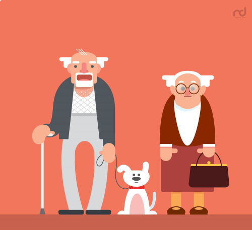 Graphique de personnes âgées avec chien