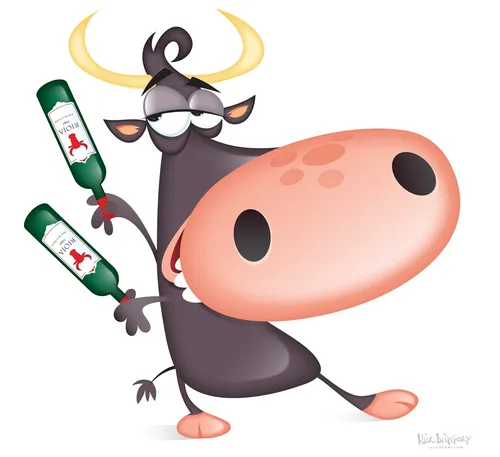 Animals cow with bottles