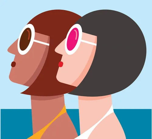 Graphic art of stylish woman near beach