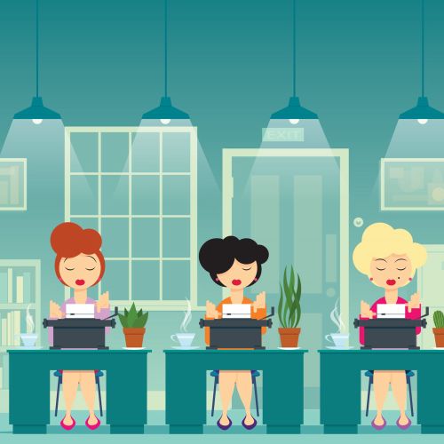 Graphic of women at office desk