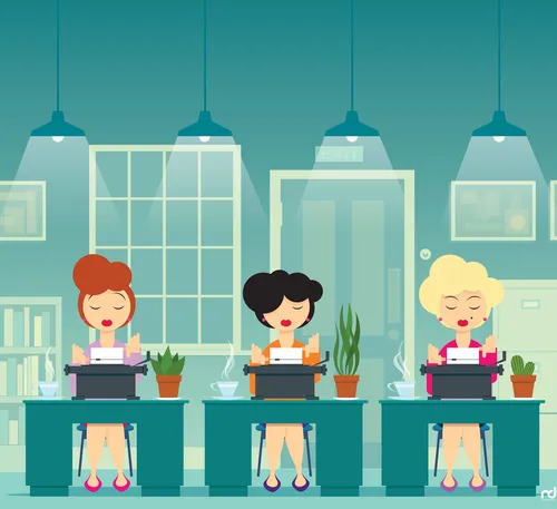Graphic of women at office desk