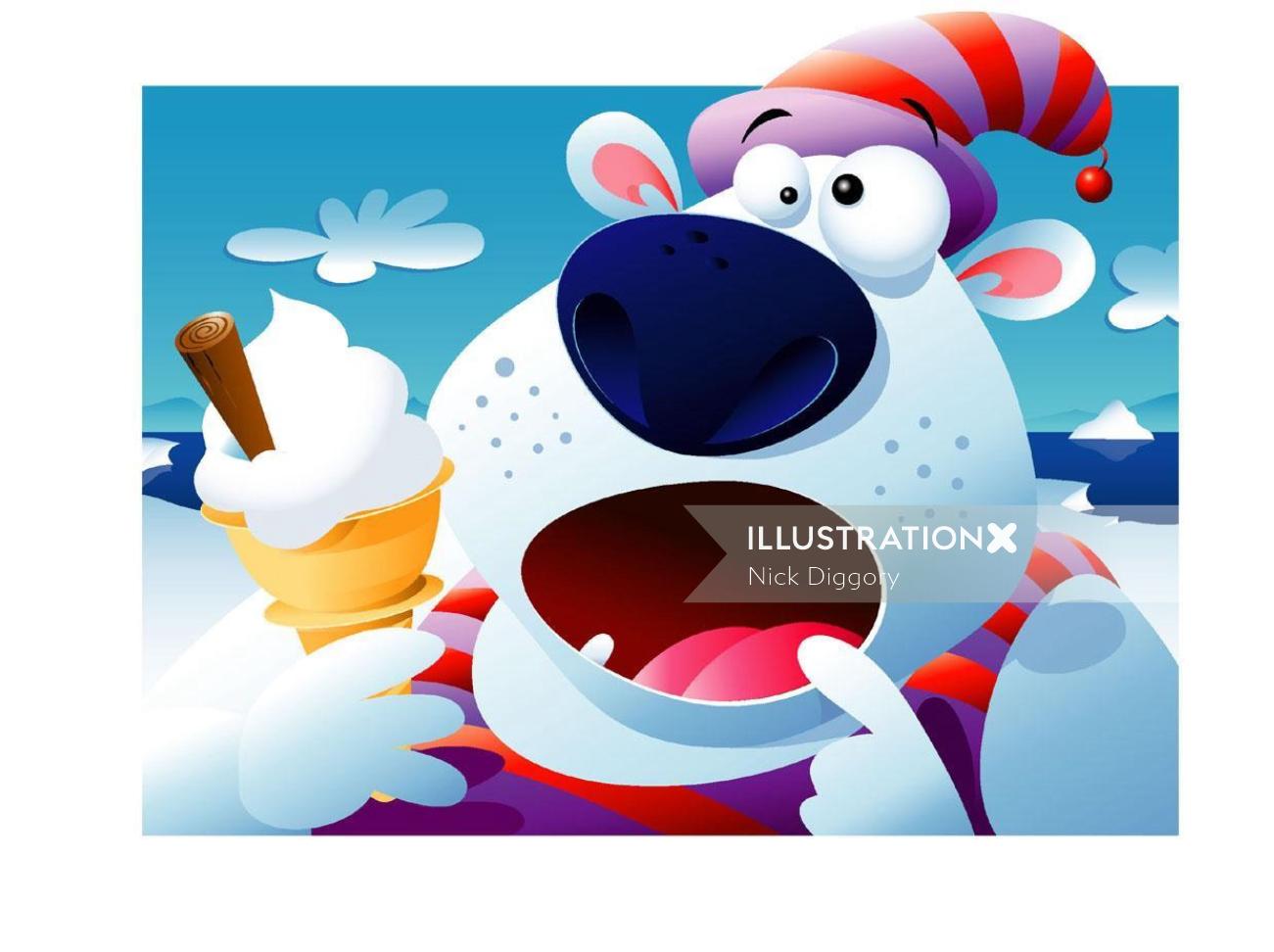 Polar Bear for Ice Cream packaging illustration
