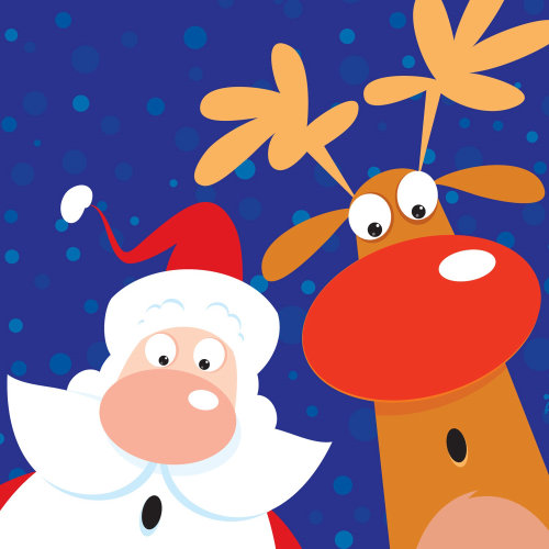 数码插画的圣诞老人和驯鹿