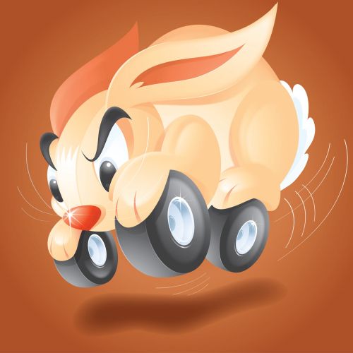 Digital Illustration of bunny with wheels
