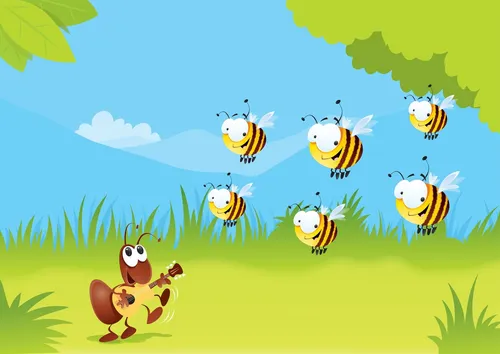 Digital Illustration of honey bee and ant
