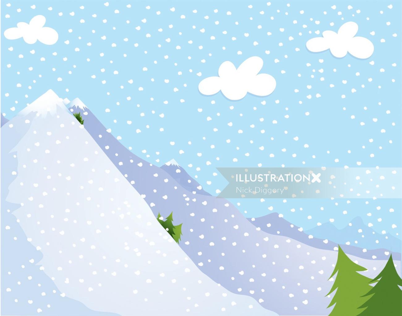 Digital Illustration of snowy mountain
