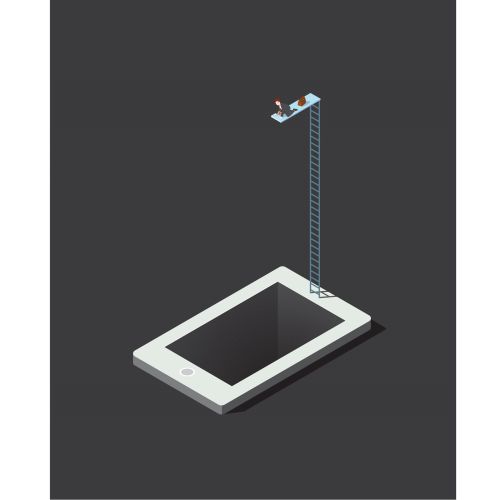 Vector graphic man jumping into iphone
