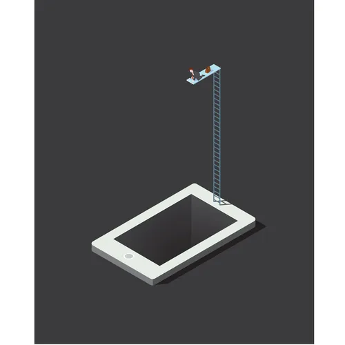 Vector graphic man jumping into iphone
