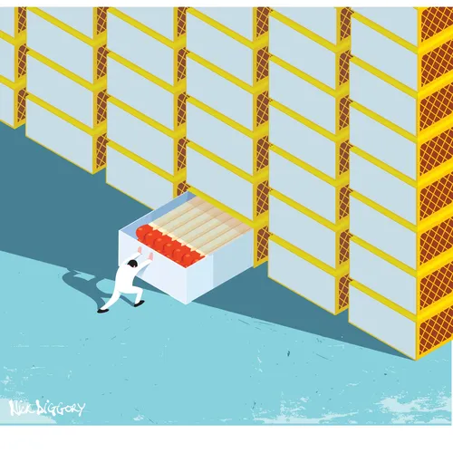 Graphic man with match box
