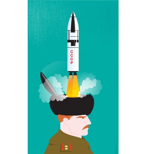 Digital Illustration missile out of person head
