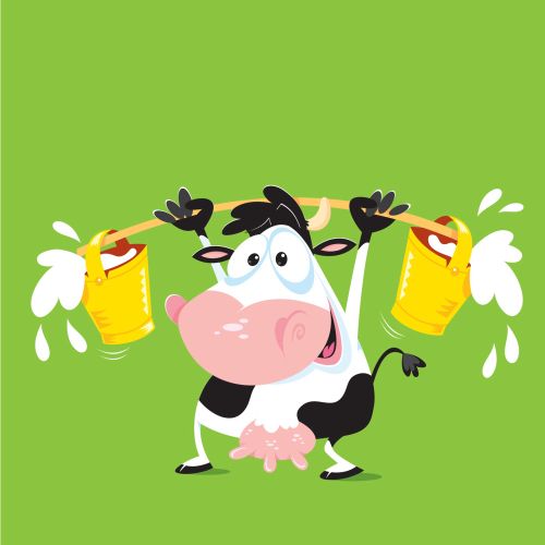 Digital Illustration cow with milk cans
