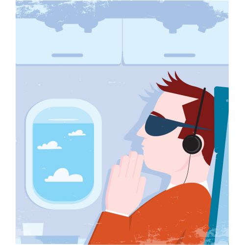Digital Illustration man flying in aeroplane
