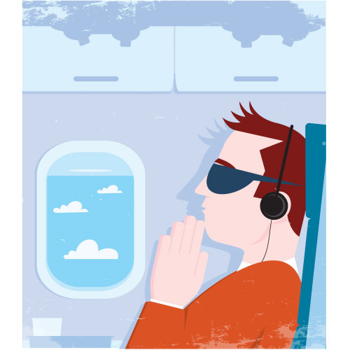Ilustração digital homem voando em avião