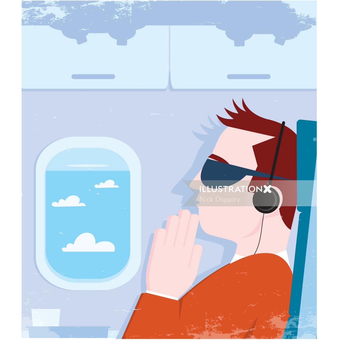 Digital Illustration man flying in aeroplane
