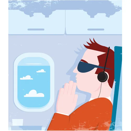 Digital Illustration man flying in aeroplane
