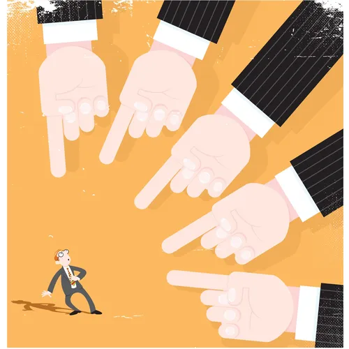 Digital Illustration hands pointing a man
