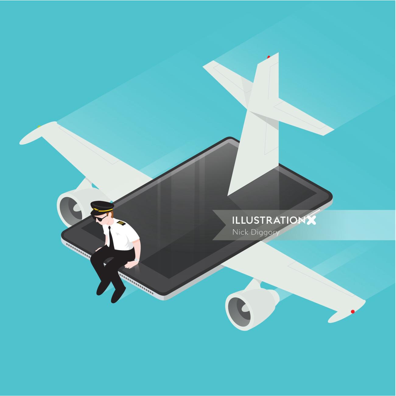 Digital Illustration mobile aeroplane
