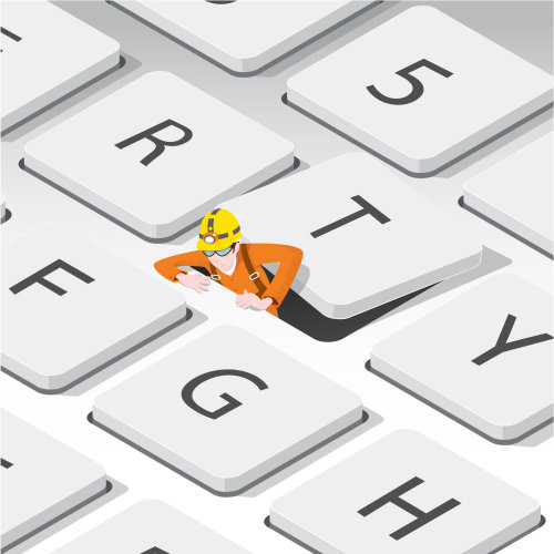 Ilustração digital de um homem saindo do teclado