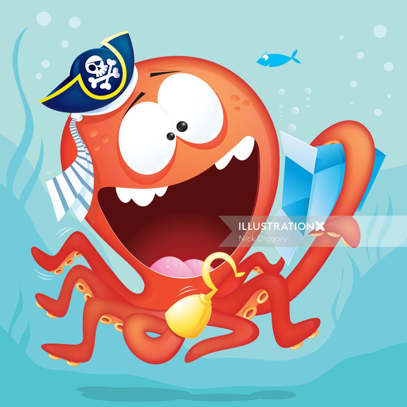 Digital Illustration pirate octopus
