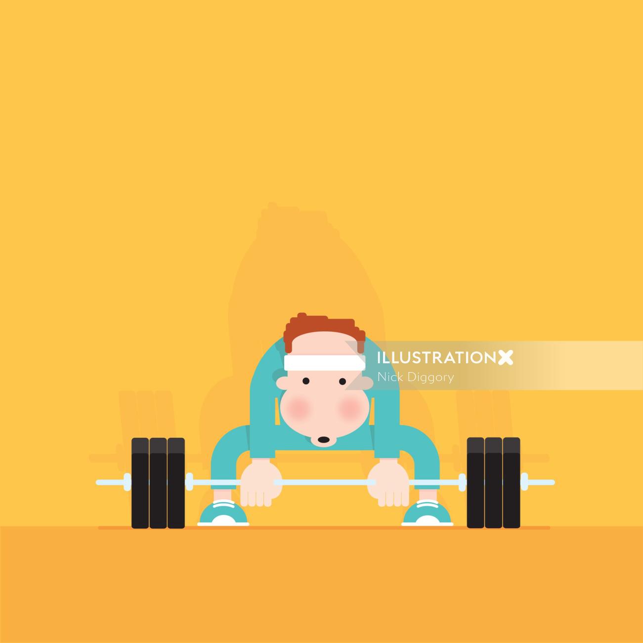 Digital Illustration of man lifting weighs
