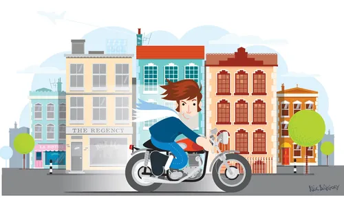 Digital Illustration of boy riding motor cycle
