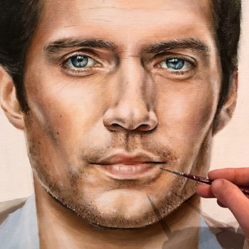 Detail view of Henry Cavill Superman portrait