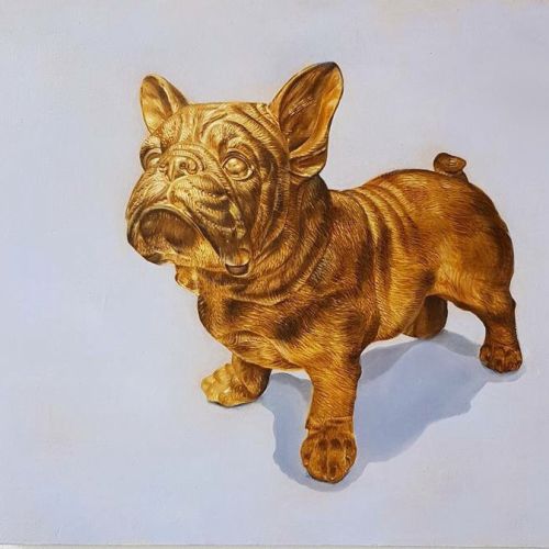 Photorealistic painting of a golden french bulldog