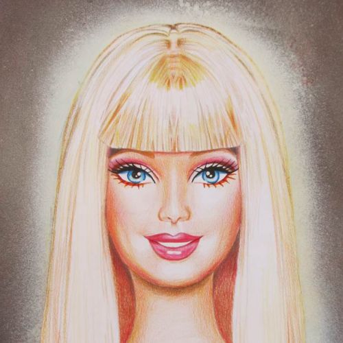 Mixed media portrait of saint barbie