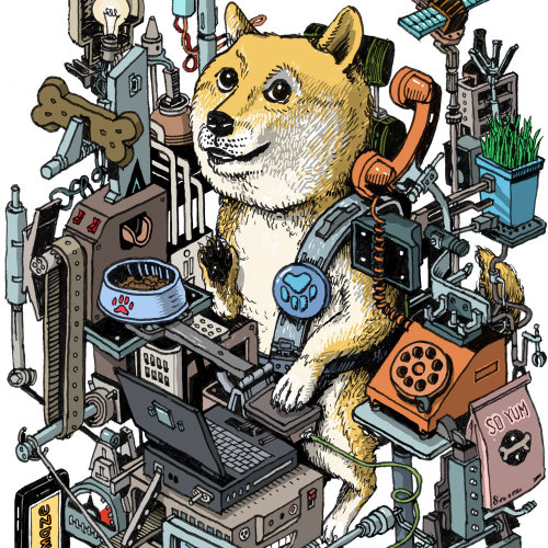 Isometric machine with a dog on the phone