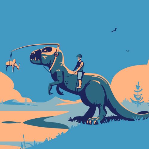 Boy riding on a dinosaur illustration