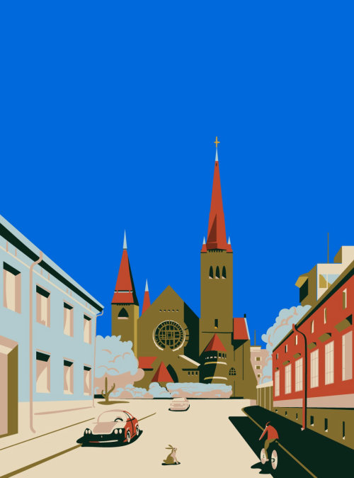 Ilustración arquitectónica de la Iglesia Catedral de Tampere en Tampere
