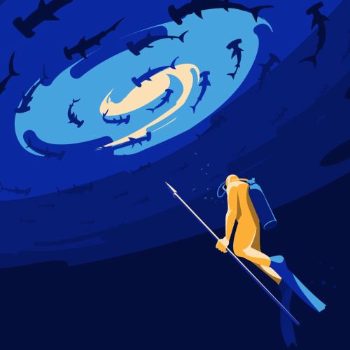 Digital painting of man diving underwater 