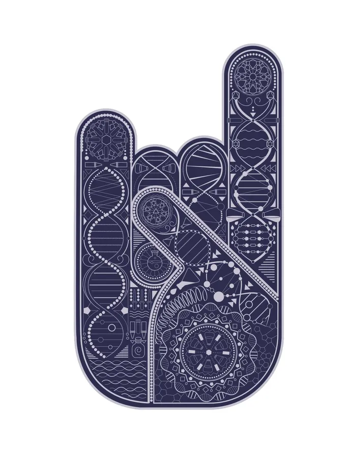 Graphic hand mudra in dark grey