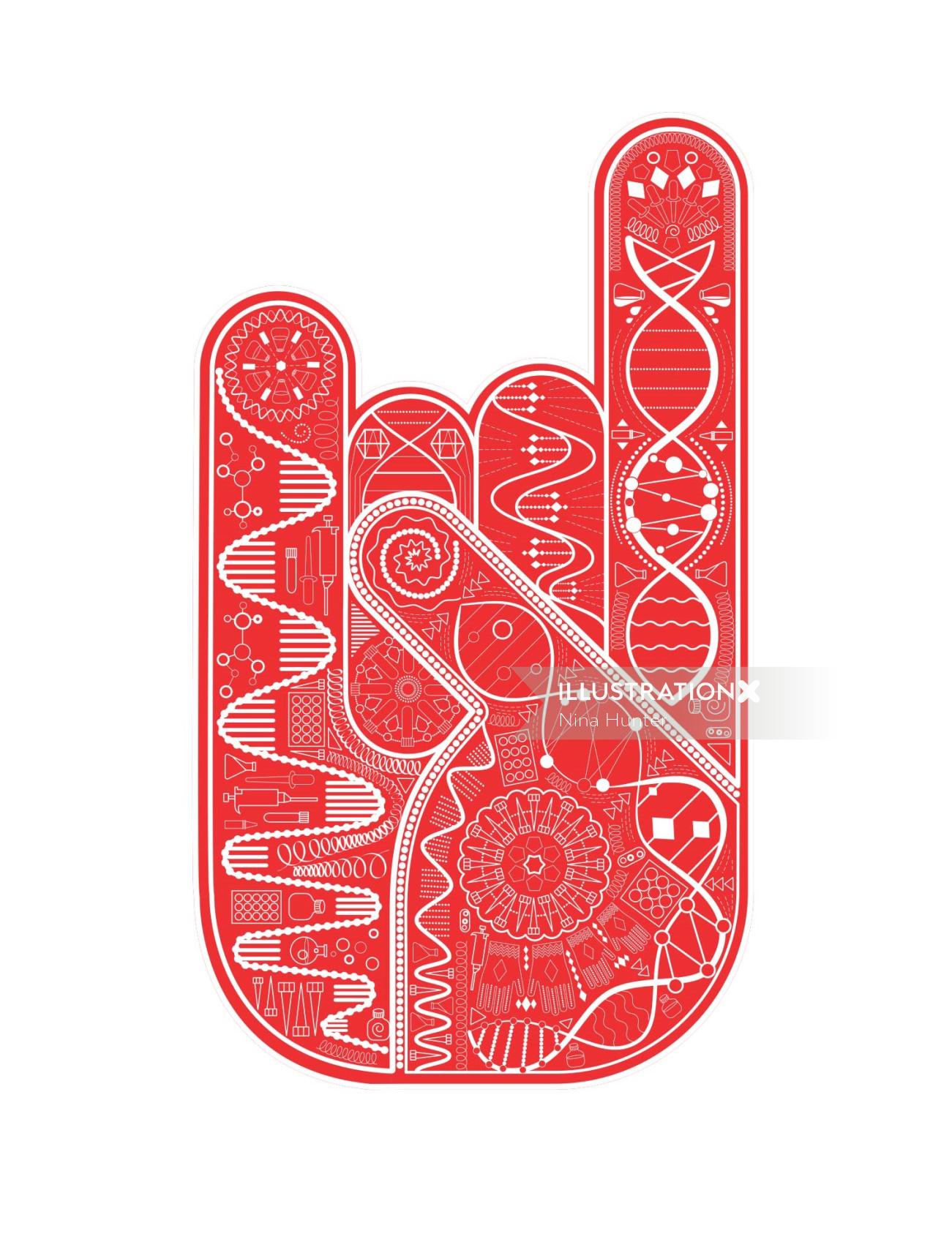 Graphic hand mudra in red