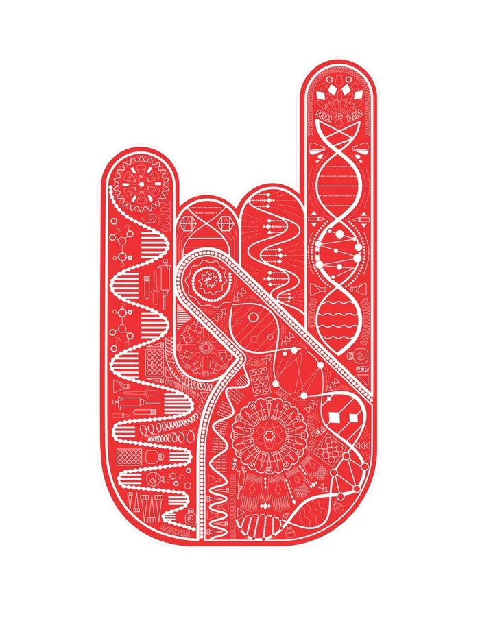 Graphic hand mudra in red