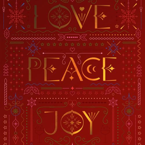 "Love Peace Joy" typography illustration
