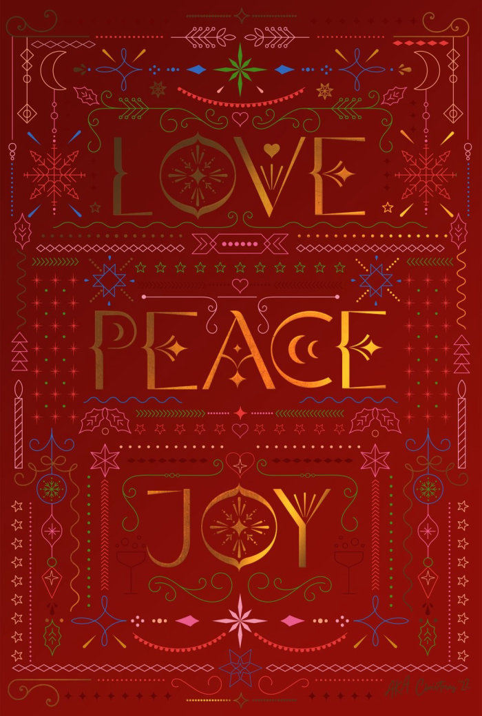 Illustration typographique &quot;Love Peace Joy&quot;