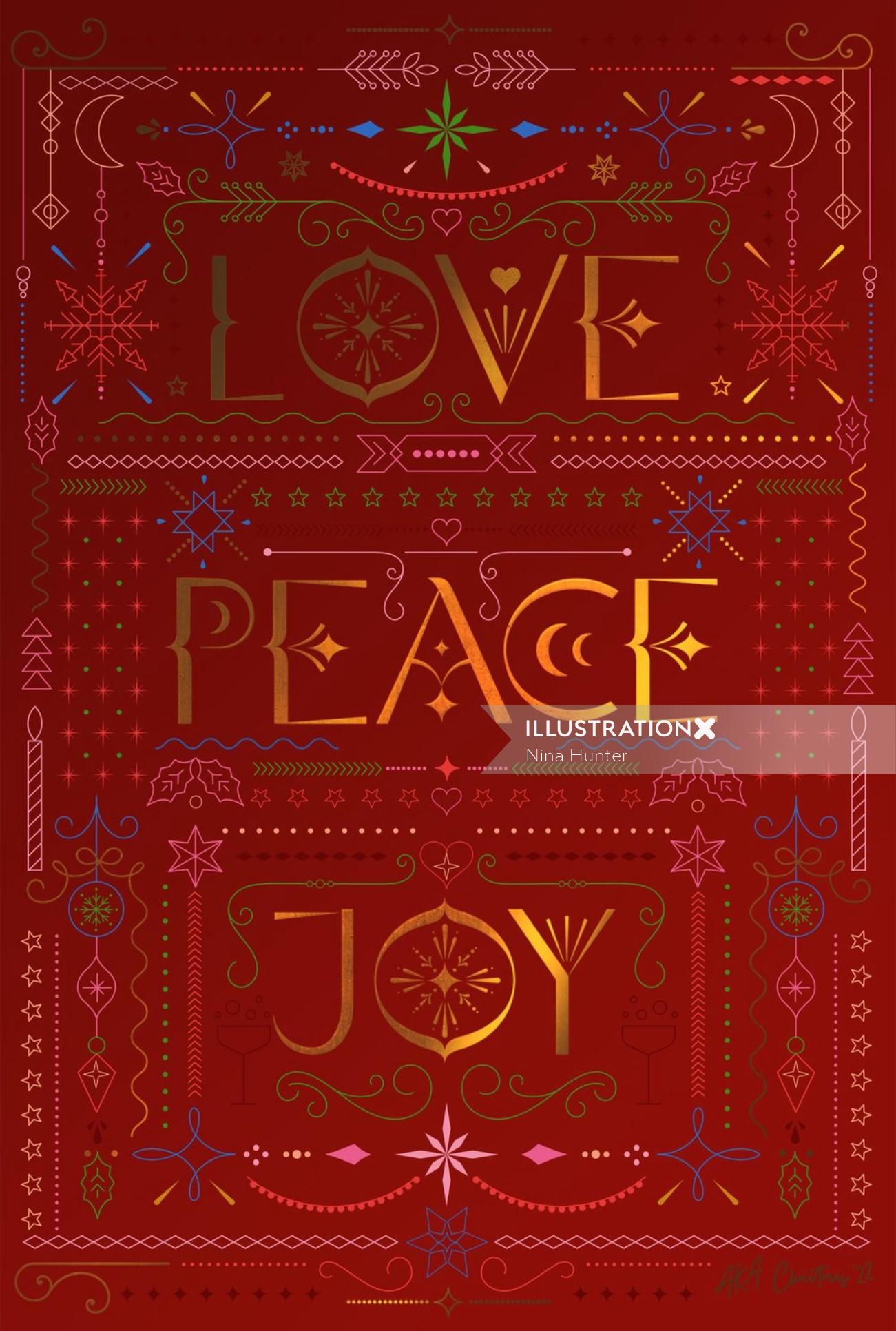 "Love Peace Joy" typography illustration