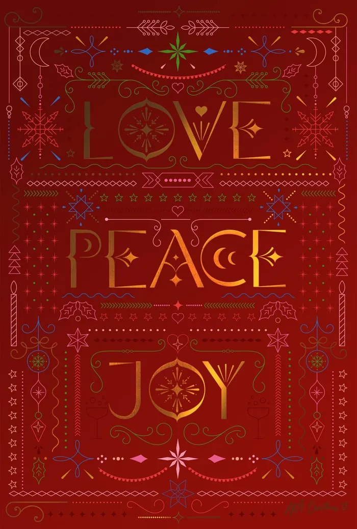 "Love Peace Joy" typography illustration