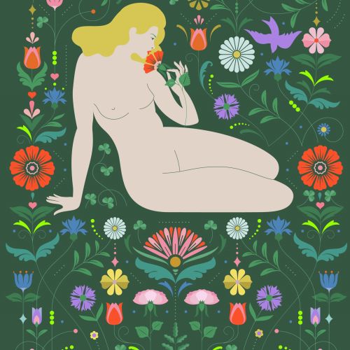 Naked sexy young lady with flowers