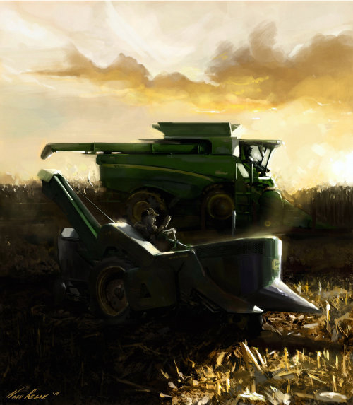 Machine harvesting crops