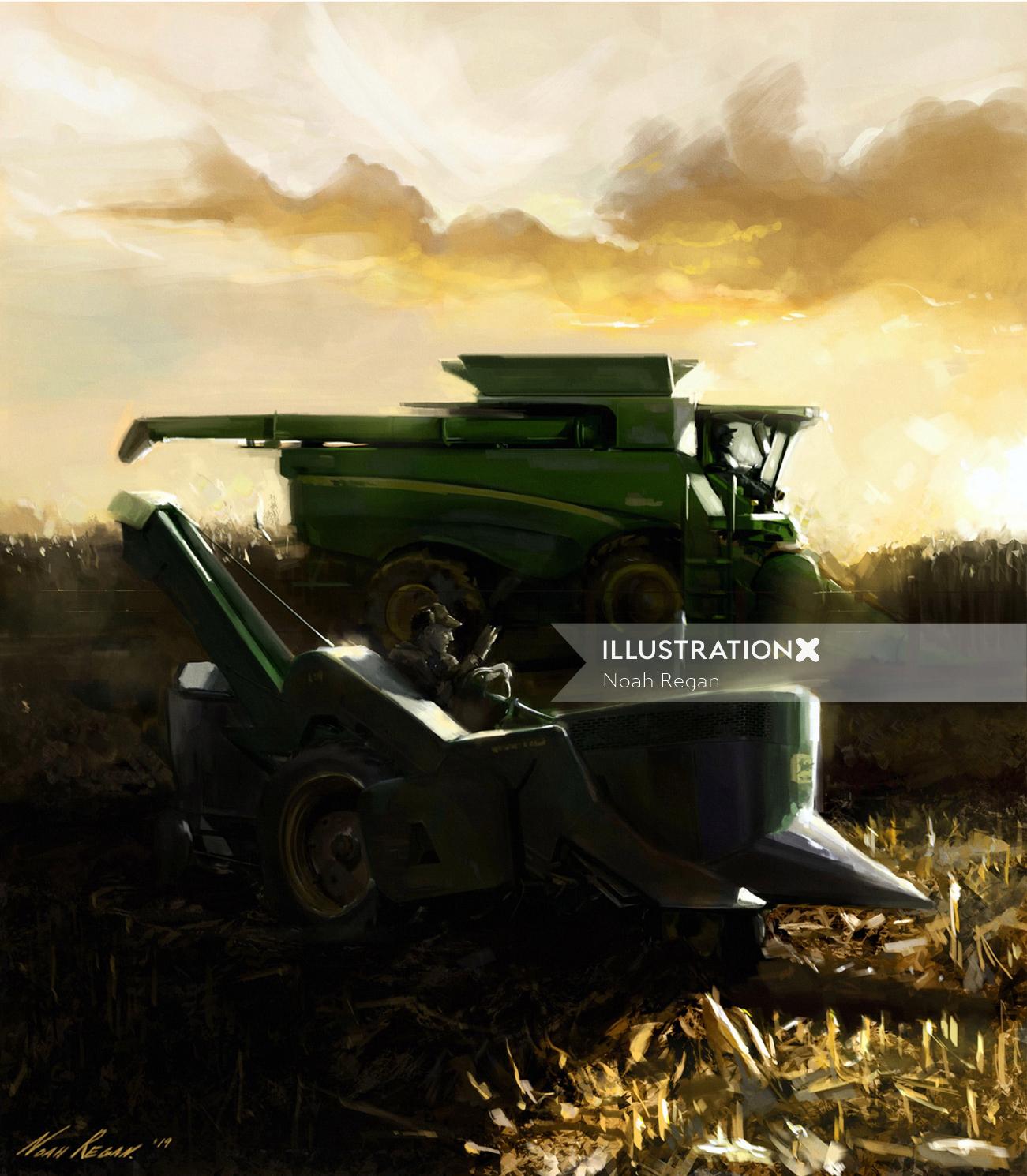 Machine harvesting crops
