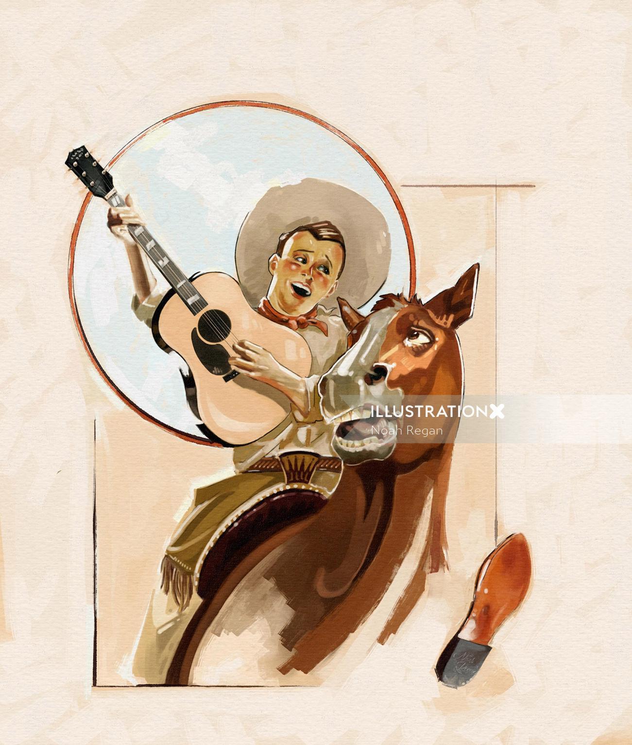 Cowboy chantant des animaux