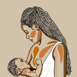 授乳中の母親のデジタル絵画 
