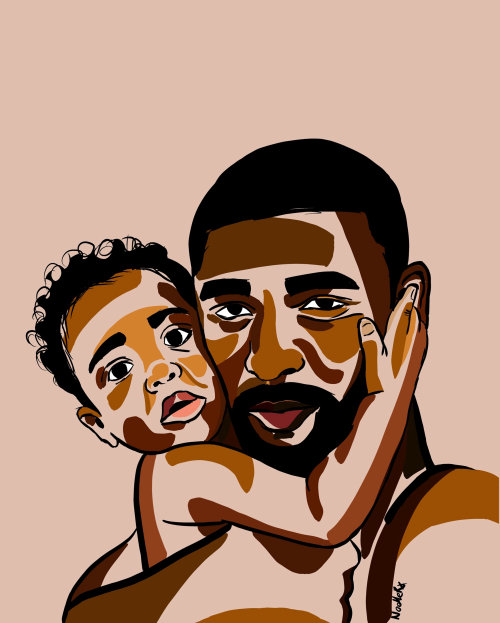 Digital illustration of a father loving his child