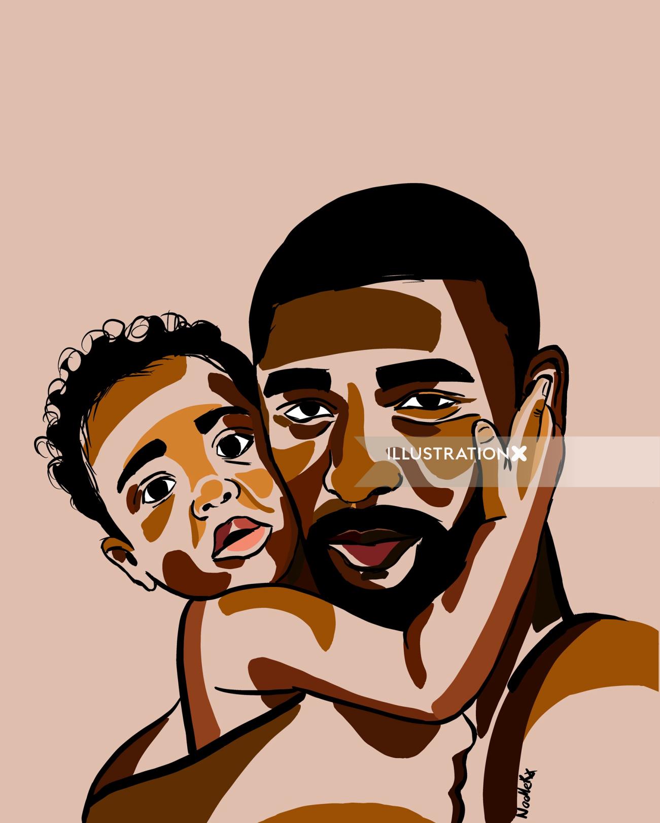 Ilustración digital de un padre amando a su hijo