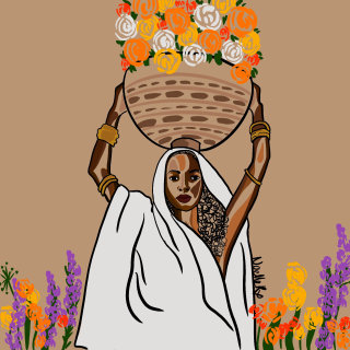 Pintura digital da senhora da flor negra