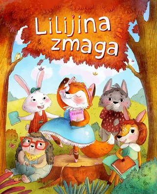 Five animal characters sitting and standing under an orange-leaved tree.