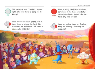 Diverse animated characters dancing at sunset with music and celebration